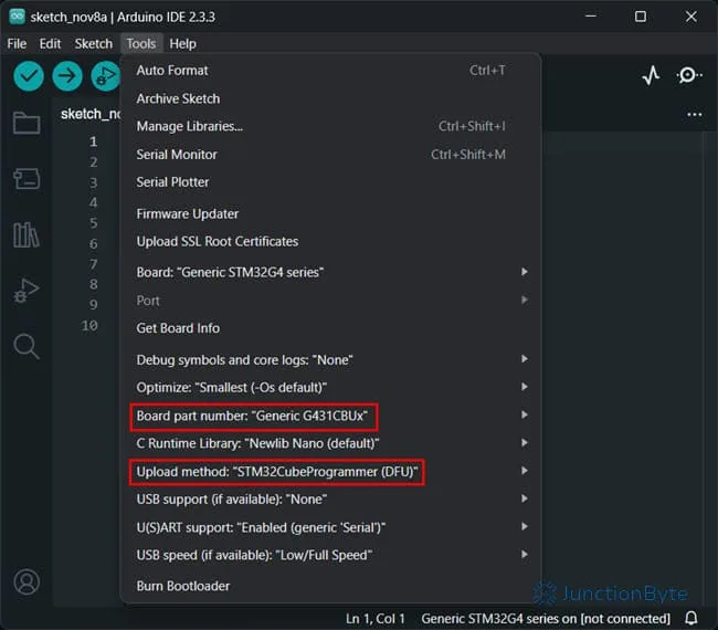 Introduction-to-STM32G4-Arduino-IDE-Upload-Options