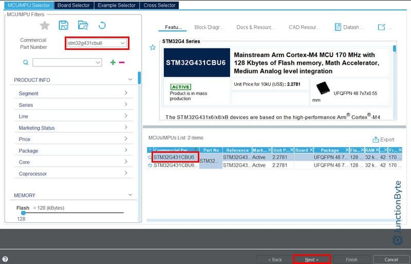 STM32CubeIDE-MCU-Selection-STM32G4