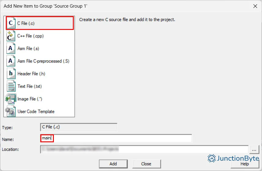 Add-Main-File-to-Source-Group-in-Keil-µVision-IDE