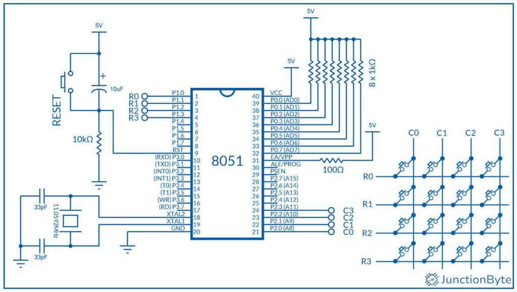Circuit-to-Interface-4x4-Matrix-Keypad-with-8051-Microcontroller